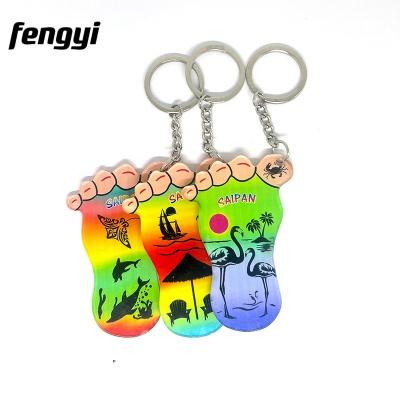 China Souvenir Gifts Custom Printed Acrylic Foot Shape USA Island Saipan Souvenir Key Chain Plastic Bag Charm House Car Key Ring for sale