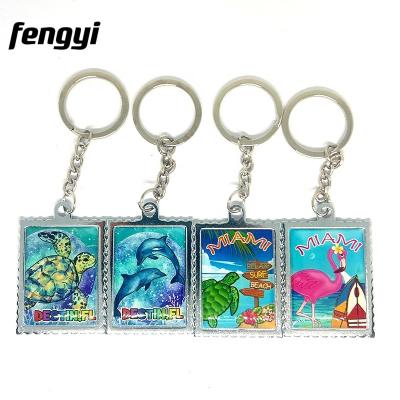 China House Customized Stamp Form Miami Florida Souvenir Metal Zinc Alloy Epoxy Key Chain Key Ring for sale