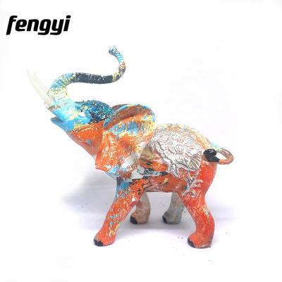 China Custom Water World 3D Transfer Printed Colorful Elephant Figurine Polyresin Animal Figure Statue For Home Decor for sale