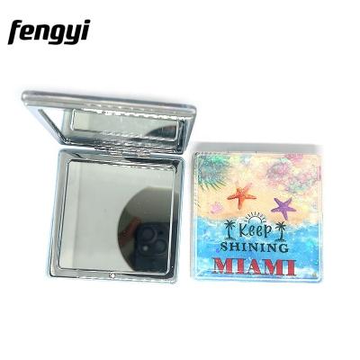 China Personalized/Portable/Foldable/Mini Customized Logo Portable Double Sided Compact Square Pocket Leather Cosmetic Mirror Travel Makeup Mirror for sale