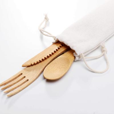 China Sustainable Biodegradable Bamboo Cutlery Flatware Set With Bag for sale