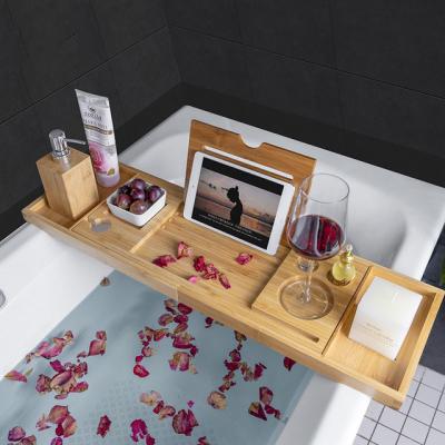 China Bathroom Wood Products High Performance Towel Bathtub Bamboo Caddy Stored Tray for sale