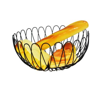 China Home Sustainable Kitchen Metal Wire Mesh Black Basket For Bread Storage Decorative Desktop Bakset for sale