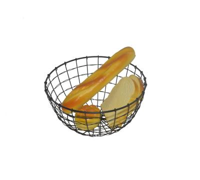 China Sustainable Household Decorative Black Round Metal Wire Mesh Basket For Fruit Bread for sale