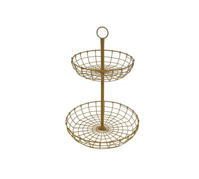 China Sustainable KD 2 Tier Metal Wire Iron Multifunctional Fruit Vegetable Basket Rack for sale