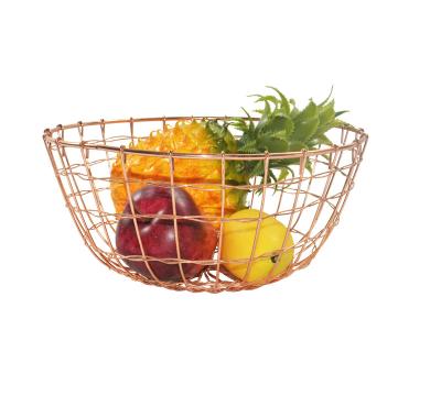 China Sustainable Rose Gold Metal Wire Iron Storage Basket for sale