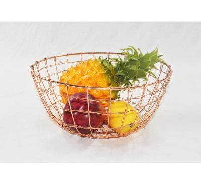 China Sustainable Household Rose Gold Metal Iron Wire Mesh Fruit Basket for sale