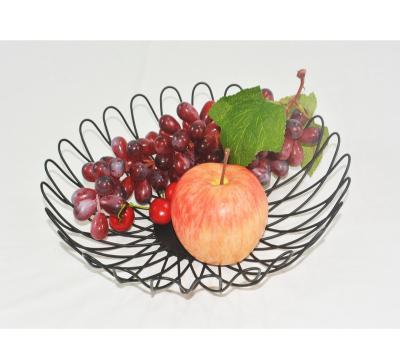 China Viable Round Metal Wire Food Fruit Bread Basket Decorative Household Iron Wire Black Fruit Storage Basket for sale