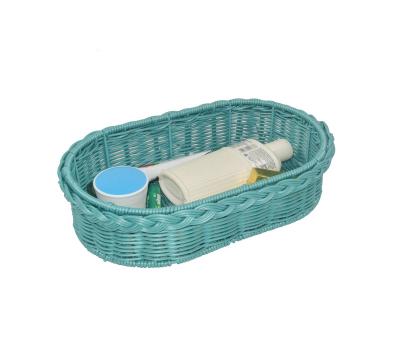 China Sustainable Home Organization Plastic Rattan Hand - Woven Oval Sundries Storage Basket Tray for sale