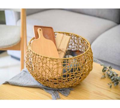 China Customized Sustainable Handwoven Plastic Vegetable Rattan Storage Breadfruit Basket Set Of 3 for sale