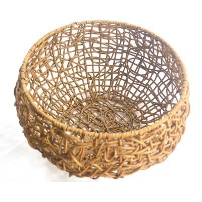 China Sustainable Food Grade Eco - Friendly Hand - Woven Plastic Wicker Rattan Mesh Storage Basket Set Of 3 for sale