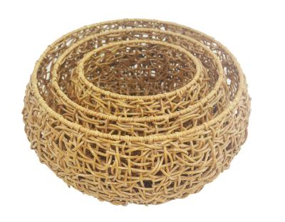 China Sustainable Stackable Rattan Woven Household Round PE/PP Plastic Storage Basket Set Of 3 for sale