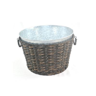 China New Sustainable Design Woven Plastic Rattan Ice Bucket Rattan Ice Storage Bucket for sale