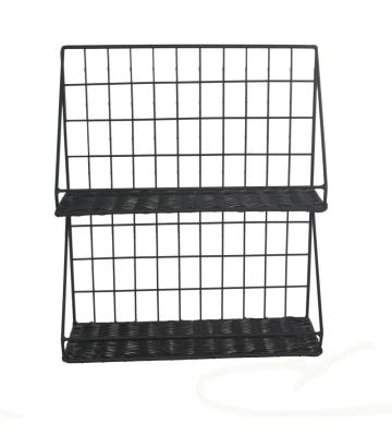 China 2 Tier Black Metal Wire Iron Storage Basket Sustainable Multifunctional Magazine Rack for sale