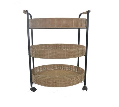 China 3 Tier Sustainable Multifunctional Removable Plastic Display Stand PP Rattan Basket Rack Metal Wire Storage Basket for sale