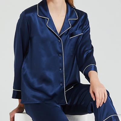 China Wholesale Breathable Nautical Silk Single Button Nautical Style 100% Satin Pajamas for sale