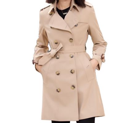 China High Quality Double Breasted Button Khaki Women Waterproof Long Spring Wind Gap Coat for sale