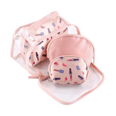 China BSCI ISO Sedex FAMA Recyclable Original Design Genuine 4 In Bag Custom Logo Clear Cosmetic Bag Set Makeup 1Travel for sale