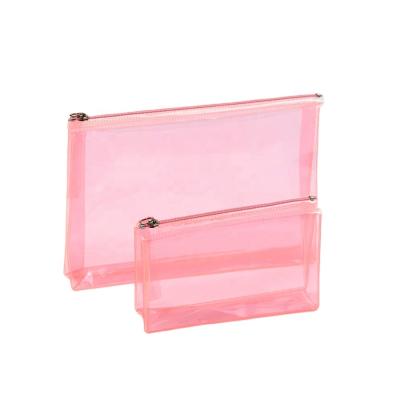 China Vintage BSCI PVC ISO Sedex FAMA Custom Makeup Storage Zipper Pouch Clear Plastic Cosmetic Bag Logo Pink for sale