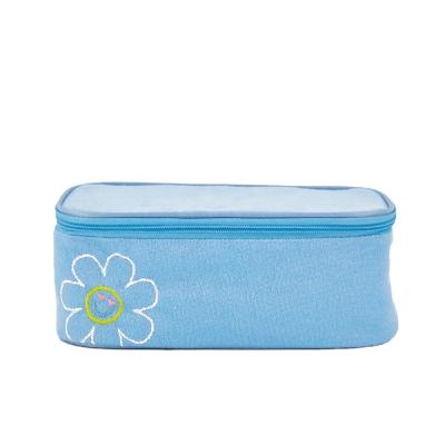 China High Quality BSCI ISO Sedex FAMA Wholesale Ins Explosion Models Custom Blue Smiley Face Towel Cloth Cosmetic Bag for sale