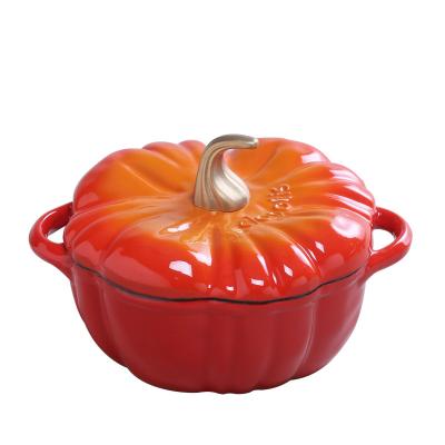 China Sustainable Cast Iron Enameled Pot Christmas Shape Pumpkin Fried Enamel Fried Pot 18cm for sale