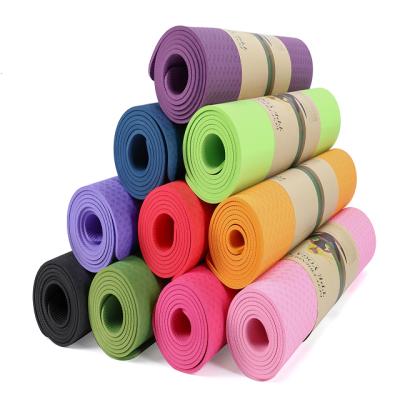 China Custom Logo And Waterproof Non-Slip Yoga Mat With Free Strap,Cheap Fitness Travel Exercise Yoga Tape Double-color Thick Mat for sale