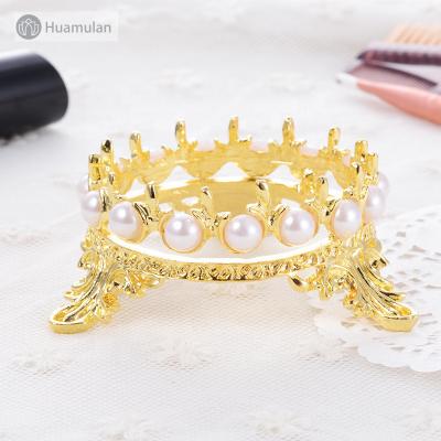 China Nail art pen rack Huamulan Stainless Steel Retro Nail Brush Stand Crown Nail Art Pen Brush Holder With Pearl Design For Display Brush for sale