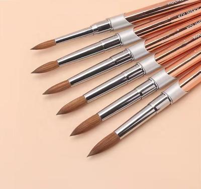 China Beauty Care Make Tools Wholesale Price 100% Pure Kolinsky Sable Acrylic Nails Flat Nail Art Brushes Brush With Golden Metal Handle for sale