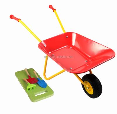 China Kids Metal Wheelbarrow Yard Rover Steel Tray Garden Tool For Kids Red for sale