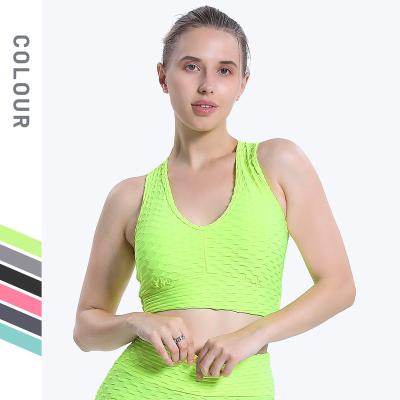 China European and American Bubble Jacquard Tops European and American Bra Vest Yoga Fitness Solid Color Solid Color Breathable Collar Yoga Clothes for W for sale