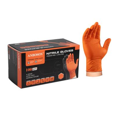 China Touch Screen 10Mil Adult Raised Diamond Texture Latex Free Food-Safe Auto Mechanic Cleaning Nitrile Disposable Gloves for sale