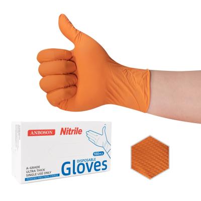 China Touch Screen Powder Latex Free 8 Mil Orange Mechanical Diamond Nitrile Gloves for Auto Repair Landscape Gardening Woodworking for sale