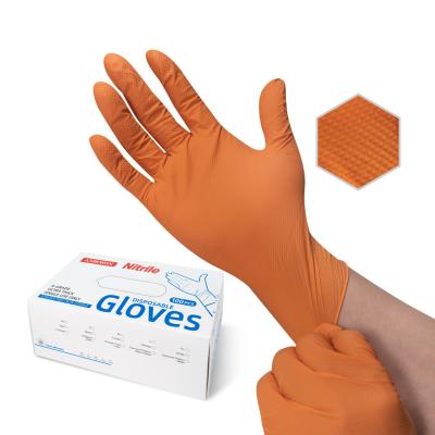 China Touch Screen 8Mil 12Mil Powder Latex Free Heavy Duty Automobile Industrial Micro Touch Hand Grip Mechanic Orange Nitrile Safety Gloves for sale