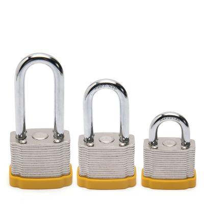 China Best 38mm Steel Laminated Anti-Rust Shackle Security Steel Padlock With Two Keys for sale