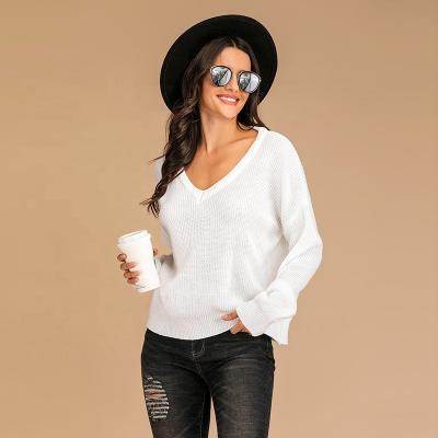 China Women's Luxury Lazy V-Neck Long Sleeve Anti-pilling Solid Color Knit Sweater Women Custom Made Winter for sale