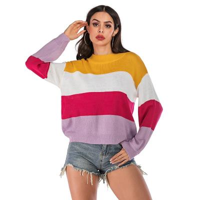 China Anti-pilling Women's Long Sleeve Sweaters Women's Warm Rainbow Sweater Casual Sexy Colorful Pullover for sale