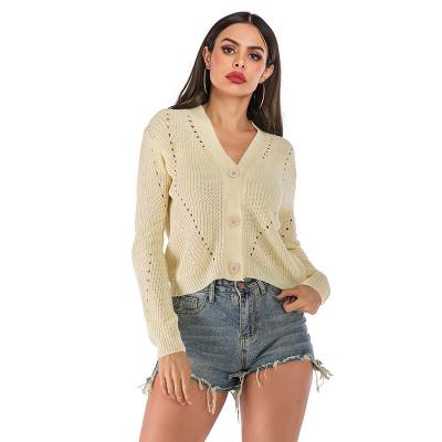 China Fall 2022 Fashion Women's Designer Women's Sweaters Cardigans Anti-pilling Apricot Long Sleeve For Women V Neck Sweater for sale