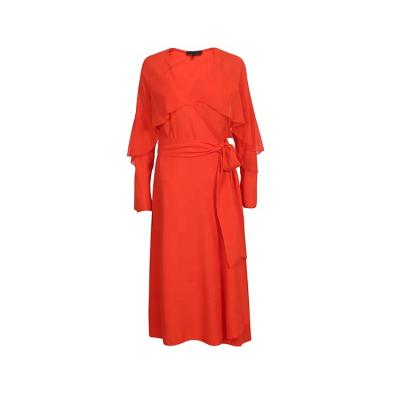 China Autumn Natural Formal Slit Dress Anti-Static Women's Simple Red One Line Long Sleeve Dresses For Women for sale