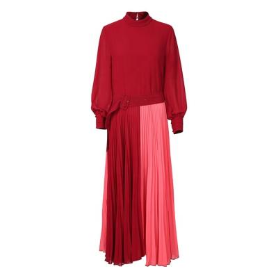 China Contrast Color Elegant Ladies Anti-Static Formal Pleated Women Long Sheath Dress High Quality Formal for sale