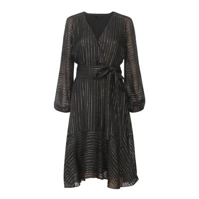 China Anti-Static Lurex Stripe Simple V-Neckline Casual Women Dresses Party Wear Satin Long Sleeve Evening Dresses for sale