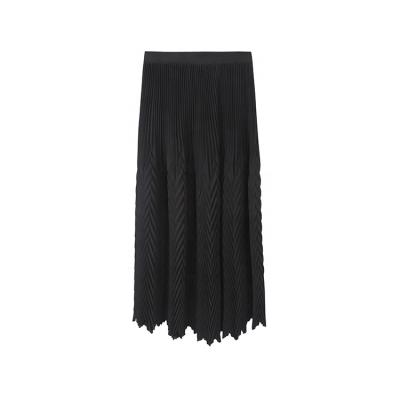 China Denim Fashion Solid Color Anti-Static Casual Women Pleated Lady One Line Skirt For Women for sale