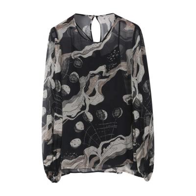 China Galaxy Print Crew Neck Women Blouses Chiffon Shirt Breathable Soft Summer Print Blouse For Women for sale