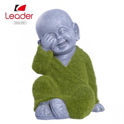 China China Laughing Buddha Garden Statue Made of Moss Finish Resin Laughing Buddha Artificial Assembled Statue for sale