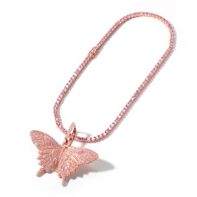 China Hops Pink Butterfly Hip INS Women Zircon Swan Zircon Swan Allah Summer Fine Polishing Brass Necklace for sale