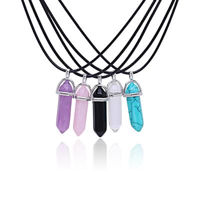 China Good Women's Fashion Multicolor Polishing Small Leather Hexagon Simple Glass Bullet Head Pendant Necklace for sale