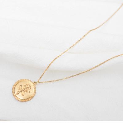 China Simple And Fashionable Women's Long Chain Gold Coin Polish Rose Flower Popular Alloy Pendant Necklace for sale