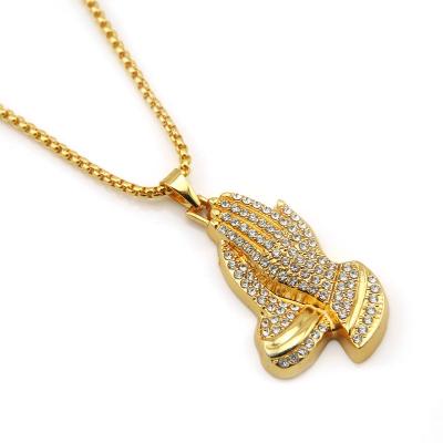 China New Jewelry Fine Polishing Hands Praying Together Bergamot Diamond Pendant Necklace Tide Brand Necklace for sale