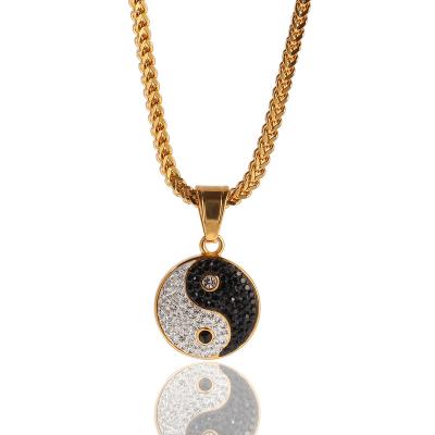 China Stainless Steel Fashion Personality Fine Polishing Black And White Jewelry Yin Yang Tai Chi Bagua Pendant Necklace for sale