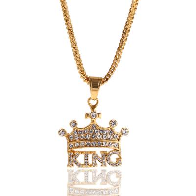 China Hip Hop Wicked Crown KING Stainless Steel Rhinestone Rabbit Arabic Alphabet Fine Polishing Pendant Necklace for sale