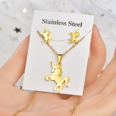 China Love Stainless Steel Butterfly Octopus Dolphin Unicorn Horse Leaf Fine Polishing Animal Jewelry Sets 18k Gold Plated for sale